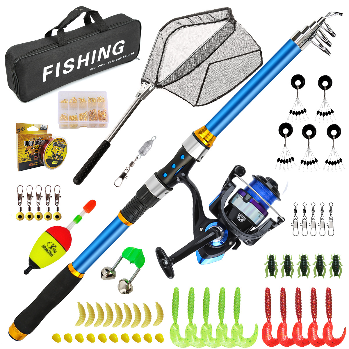 2.1-3.6M Telescopic Glass Fibe - Fishing Rod Combo ulasan dan harga